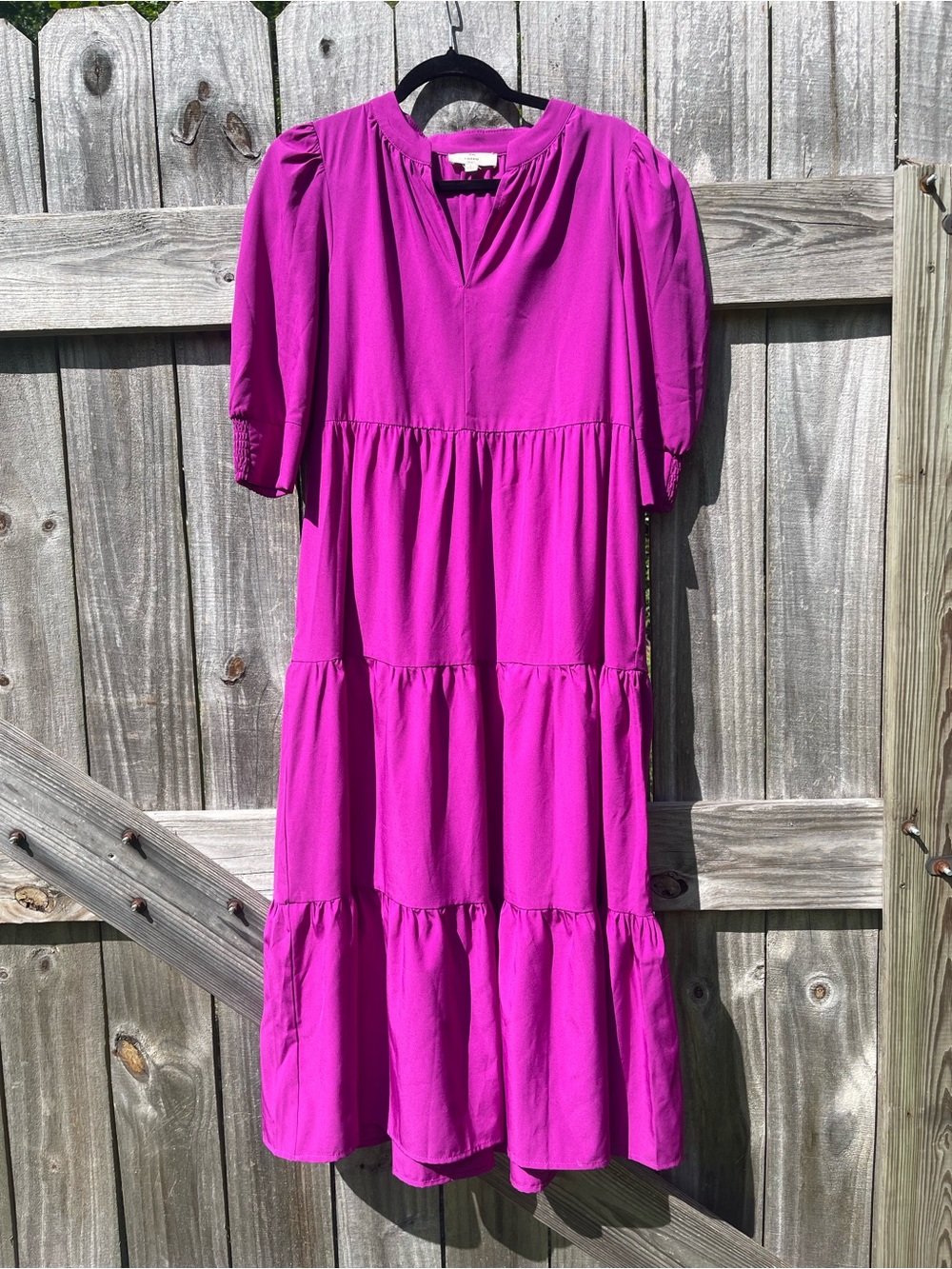 entro Fuchsia Tiered Maxi Dress with Puff Sleeves